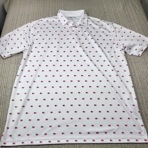 HL Sport Polo Shirt Mens 2XL White USA Flag Print Golf Short Sleeve Casual